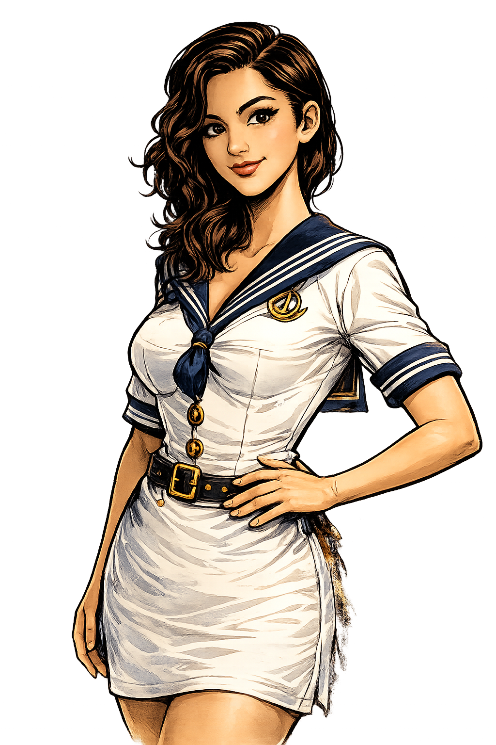Woman in sailor outfit.